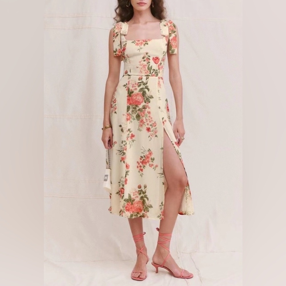 Reformation Twilight Midi Dress in the Corsage cream floral print